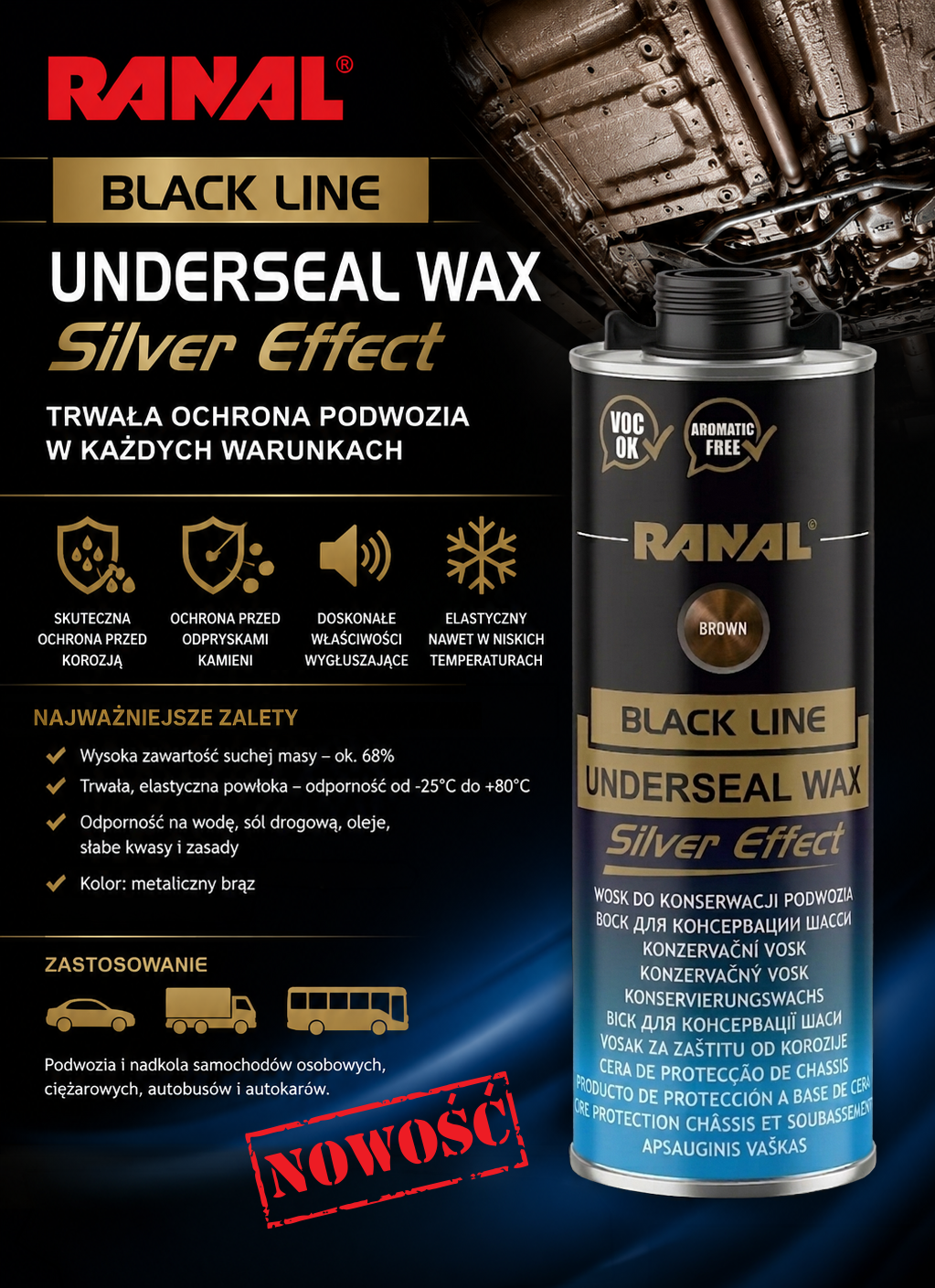Wosk do konserwacji podwozia Ranal Black Line SILVER-BROWN 1l