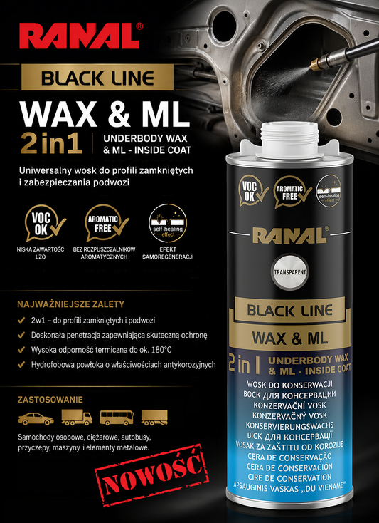 Wosk do konserwacji podwozia 2w1 Ranal Black Line Transparent 1l